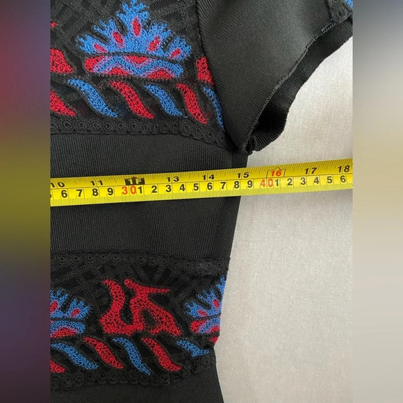 Embroidered lace structured  cap sleeves party dance cocktail dress Sz XS - Picture 10 of 11